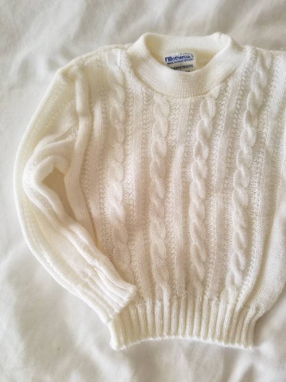 SALE Vintage sweater, Mothercare, white, long sleeve, baby, infant, 3m, 6m, unisex, gender neutral, newborn gift, baby shower, present, knit