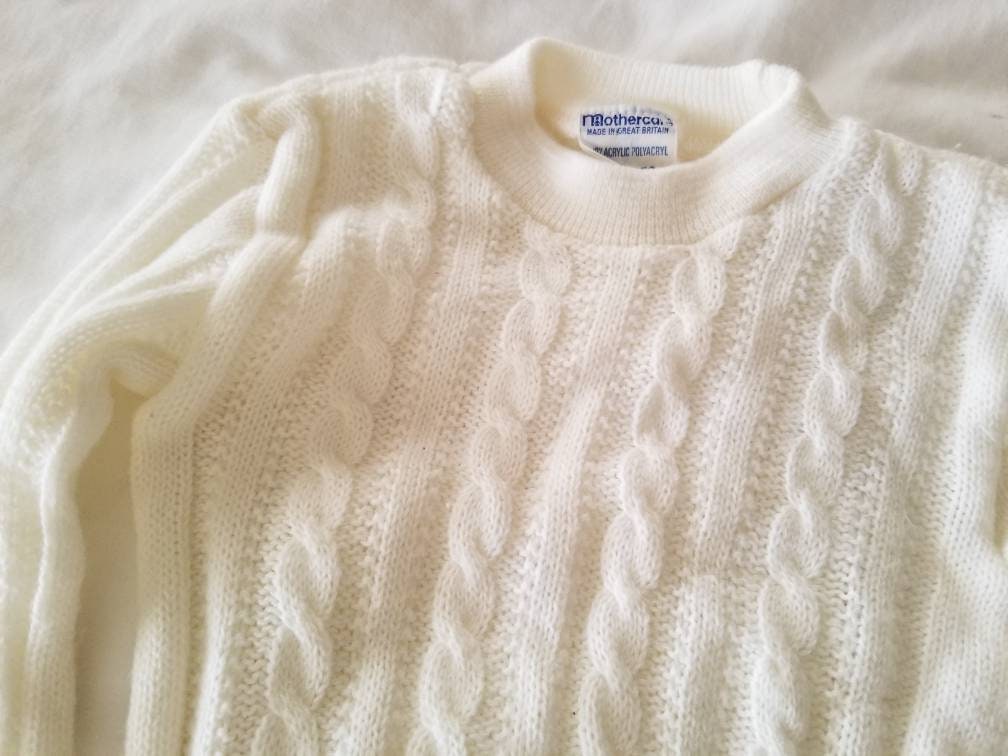 SALE Vintage sweater, Mothercare, white, long sleeve, baby, infant, 3m, 6m, unisex, gender neutral, newborn gift, baby shower, present, knit