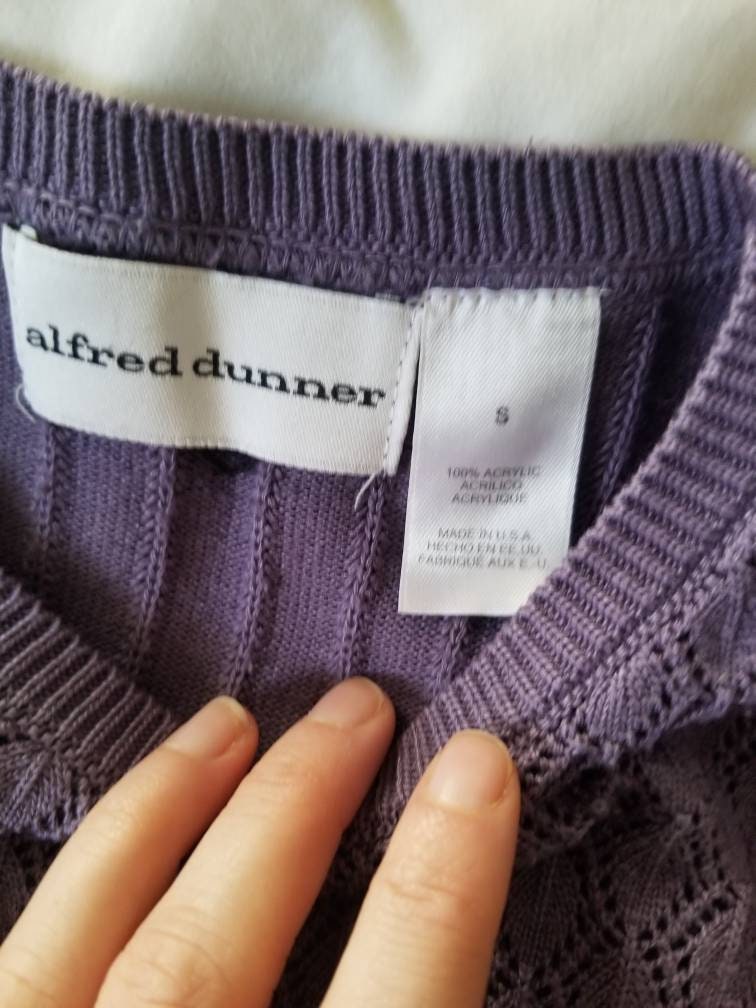 SALE Vintage sweater, Alfred Dunner, small, purple, pullover, shirt, top, short sleeves, leaf pattern, knit, crew neck, acrylic, 80s 90s, baggy