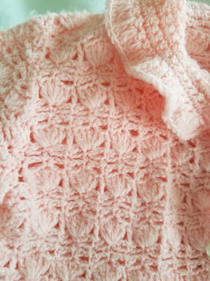 SALE Vintage cardigan, handmade, knit, pink, pastel, collar, cuffs, long sleeves, infant, 12 months, baby, button up, gift, present, pearls