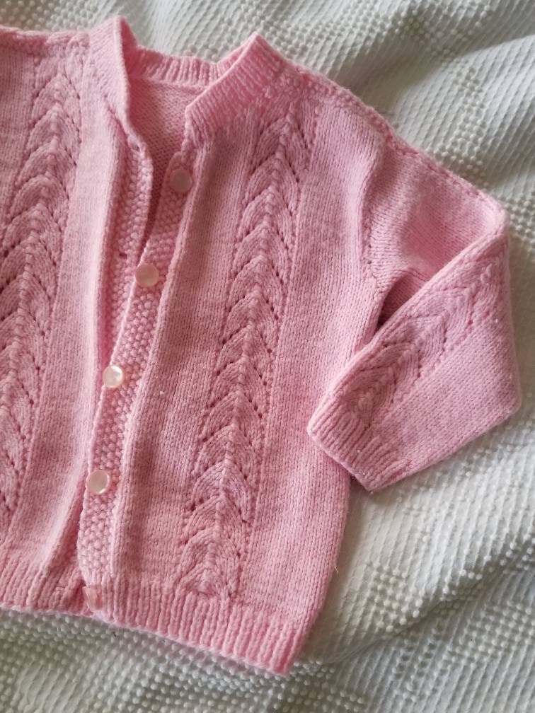 SALE Vintage knit coat, jacket, cardigan, pink, long sleeves, handmade, baby girl, infant, toddler, 24m, 2T, button up, baby gift, birthday