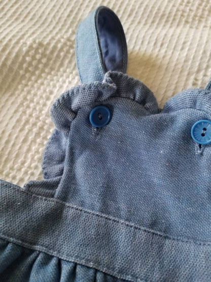 SALE Vintage overalls, Carter's, infant, baby, girl, blue, 18m, ruffle, long pants, crotch snaps, spring, summer, stretchy, 80s 90s, country farm