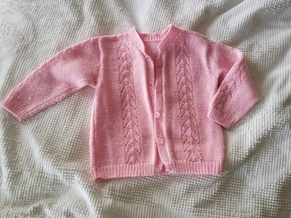 SALE Vintage knit coat, jacket, cardigan, pink, long sleeves, handmade, baby girl, infant, toddler, 24m, 2T, button up, baby gift, birthday