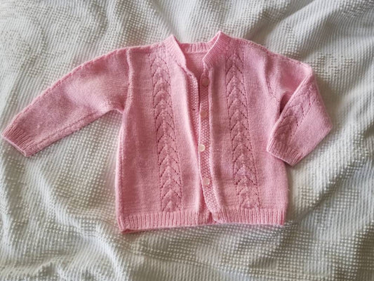 SALE Vintage knit coat, jacket, cardigan, pink, long sleeves, handmade, baby girl, infant, toddler, 24m, 2T, button up, baby gift, birthday