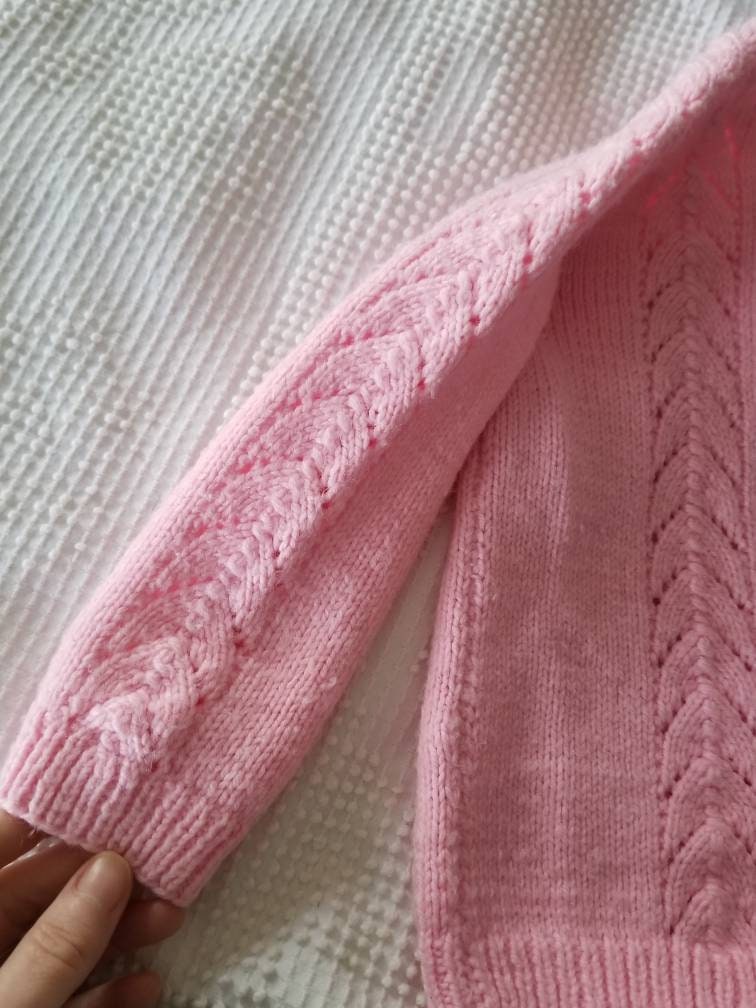 SALE Vintage knit coat, jacket, cardigan, pink, long sleeves, handmade, baby girl, infant, toddler, 24m, 2T, button up, baby gift, birthday