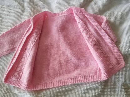 SALE Vintage knit coat, jacket, cardigan, pink, long sleeves, handmade, baby girl, infant, toddler, 24m, 2T, button up, baby gift, birthday