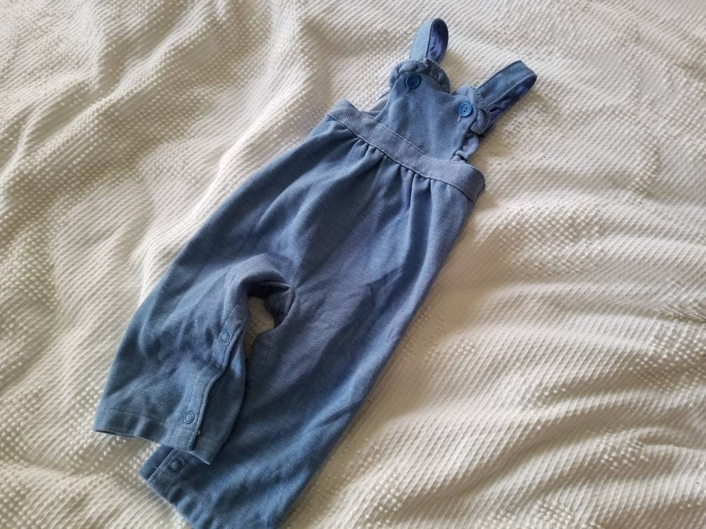 SALE Vintage overalls, Carter's, infant, baby, girl, blue, 18m, ruffle, long pants, crotch snaps, spring, summer, stretchy, 80s 90s, country farm