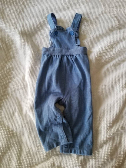 SALE Vintage overalls, Carter's, infant, baby, girl, blue, 18m, ruffle, long pants, crotch snaps, spring, summer, stretchy, 80s 90s, country farm