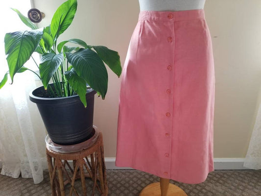 SALE Vintage women skirt, Westbound, linen, cotton, button down, pockets, coral, orange, pink, casual, 12, sporty, spring, summer, below the knee