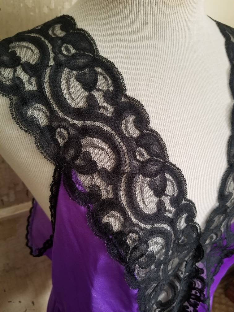 Vintage teddy, lingerie, purple, black, 42, lace, sexy, 70s, nylon, romper, babydoll, racy, plunge, sheer, honeymoon, wedding, romantic