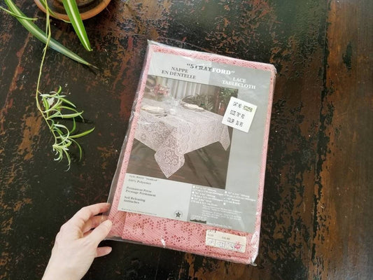 SALE Vintage tablecloth, Santa Fe, 70 round, lace, pink, floral, granny chic, shabby chic, cottage core, Victorian, NIP NOS, new unused, circle,