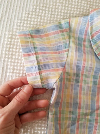 SALE Vintage shirt, Little Goodies by Good Lad, 18m, button up front, short sleeves, gender neutral, stripes, rainbow, boy, girl, baby, plaid