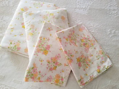 SALE Vintage sheets, Monticello Cannon, full, double, set of 4, fitted, flat, pillowcases, floral, bright, yellow, pink, granny chic, shabby chic