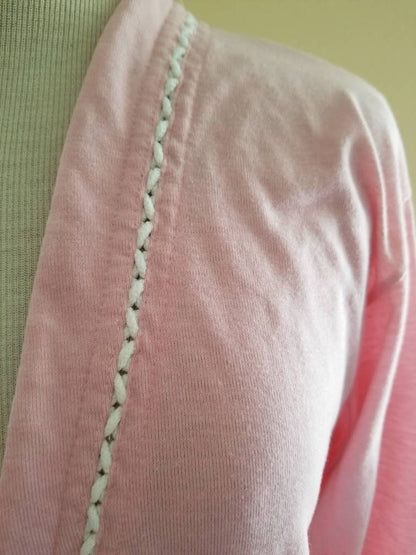 SALE Vintage cardigan, Jantzen Classics, S, pink, long sleeves, pockets, button up, sweater, white trim, granny chic, 80s 90s, polycotton, v neck