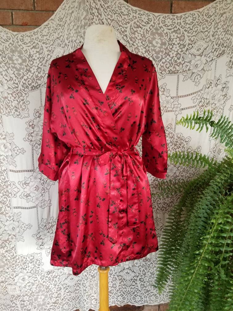 Vintage lingerie set, Private Moments, medium, red, black, floral, sexy, babydoll nightgown, robe, short, sleepwear, vamp, rockabilly, pinup