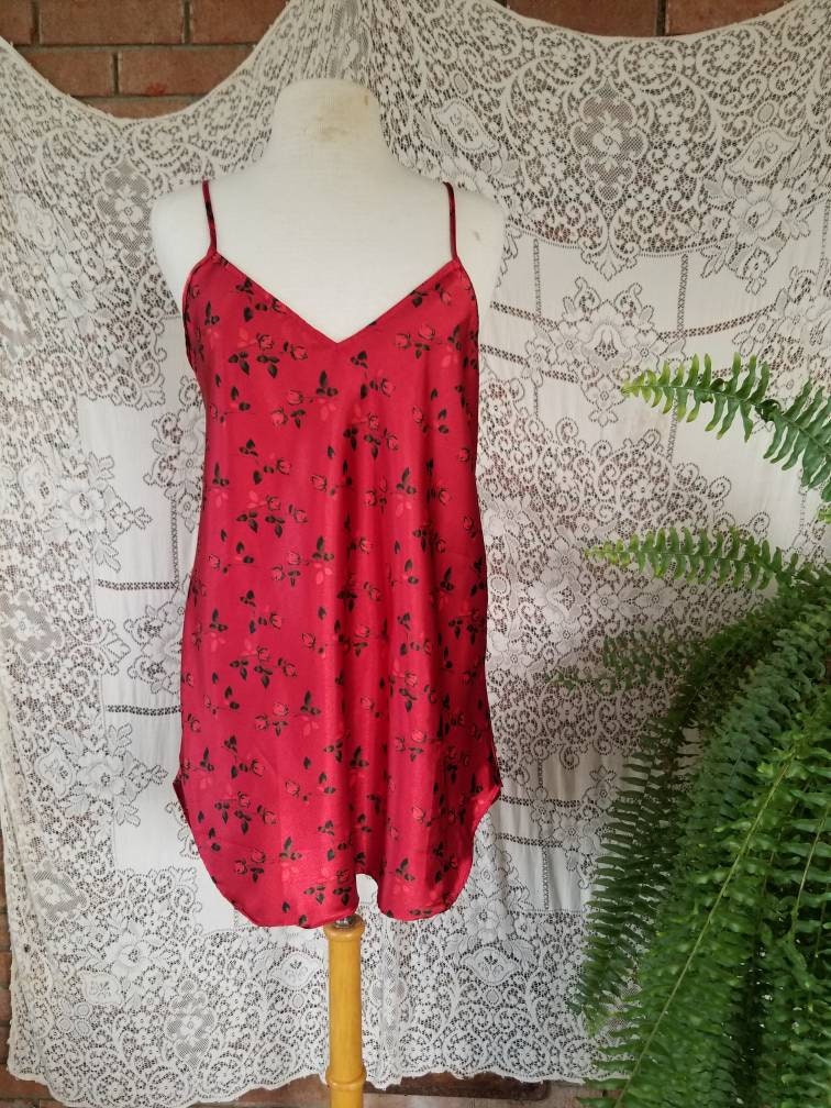 Vintage lingerie set, Private Moments, medium, red, black, floral, sexy, babydoll nightgown, robe, short, sleepwear, vamp, rockabilly, pinup