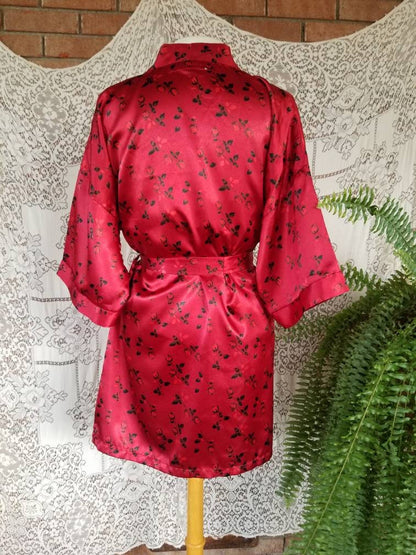 Vintage lingerie set, Private Moments, medium, red, black, floral, sexy, babydoll nightgown, robe, short, sleepwear, vamp, rockabilly, pinup