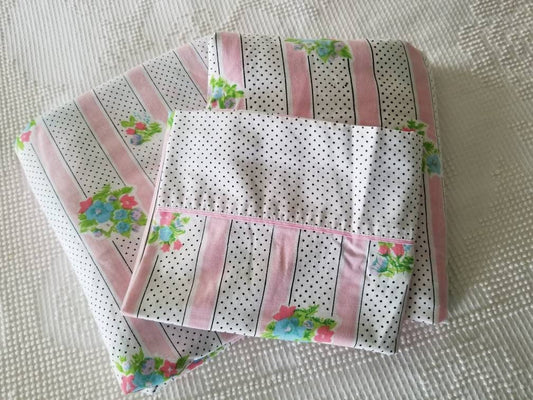 SALE Vintage sheets, Lady Pepperell, set of 3, full, fitted, flat, pillowcase, floral, pink, polka dot, granny chic, grandmillenial, cottagecore