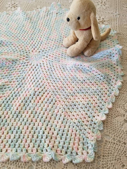 SALE Vintage blanket, baby shower, swaddle, pastel, rainbow, gender neutral, handmade, boy, girl, newborn gift, infant, crib bedding, nursery