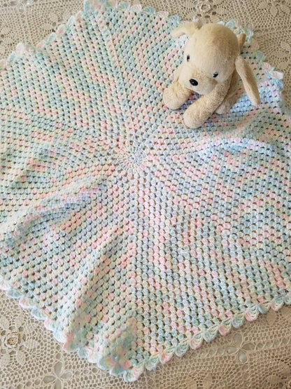 SALE Vintage blanket, baby shower, swaddle, pastel, rainbow, gender neutral, handmade, boy, girl, newborn gift, infant, crib bedding, nursery