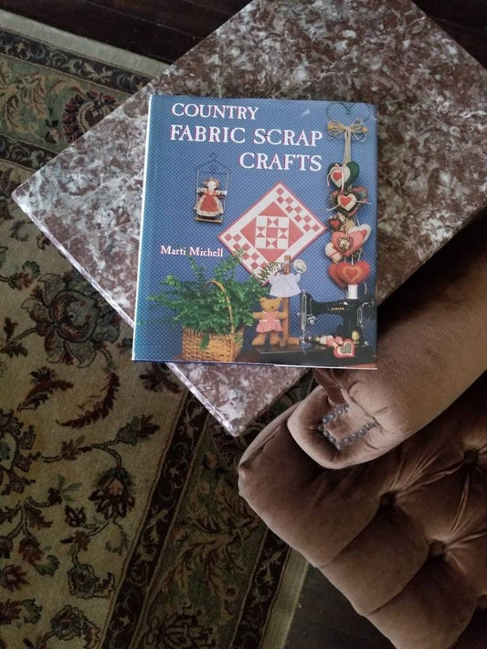 Vintage craft book, Country Fabric Scrap Crafts Michell 90s homemade gifts holiday sewing heirloom farmhouse coffee table hardback diy to do