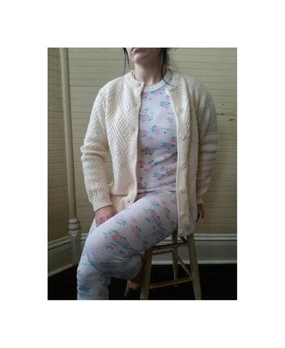 Vintage long johns, Figurfit, M L floral white thermals set of 2 long sleeves tee cozy pjs pajamas pink slim fit pants loungewear warm