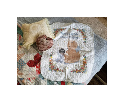 Vintage blanket, baby handmade embroidered cross stitch nursery newborn infant gift boy girl gender neutral Precious Moments floral quilted