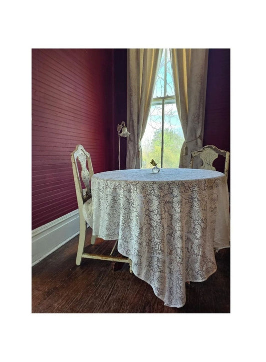 Vintage tablecloth, lace rectangle floral white simple paisley cottagecore Victorian grandmillennial granny shabby chic country farmhouse