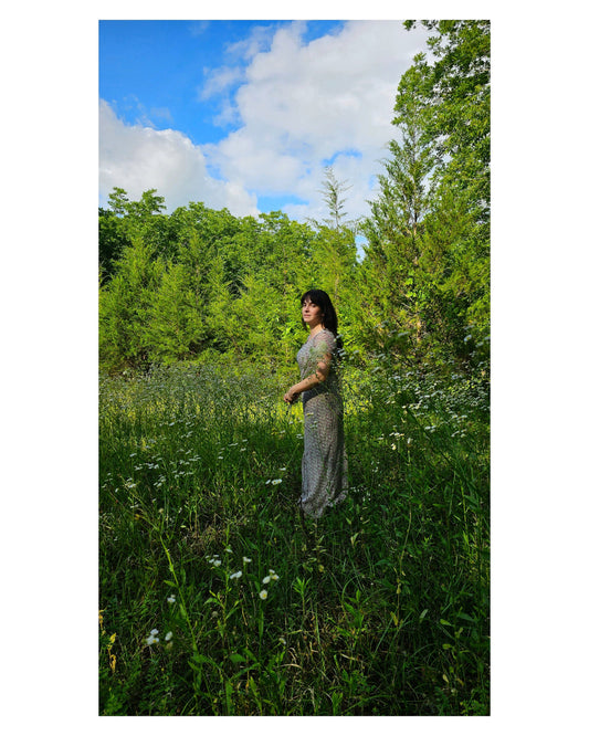 Vintage Floral Dress / Alyn Paige / Size 4 / Long / Maxi / Ankle Length / Purple / Sheer / Lined / Short Sleeves / 90s / Grunge / Side Ties