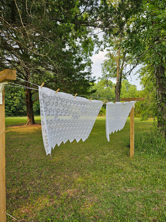 Vintage curtains, set of 2 kitchen valance half cafe white floral patchwork rod pocket cottagecore granny shabby chic country farmhouse