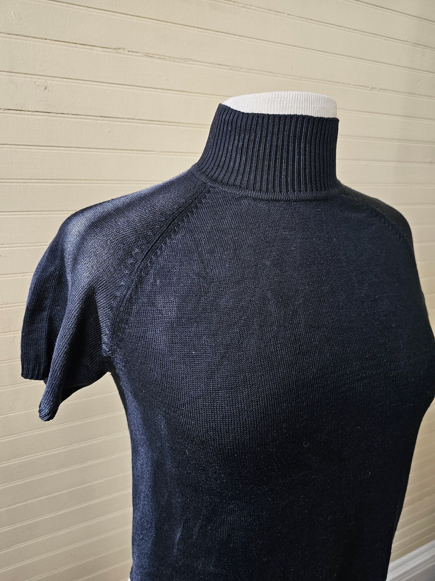 Vintage shirt, Talbots petite small black short sleeves mockneck knit silk pullover witchy moody dark tones blouse top simple basic Y2K 90s